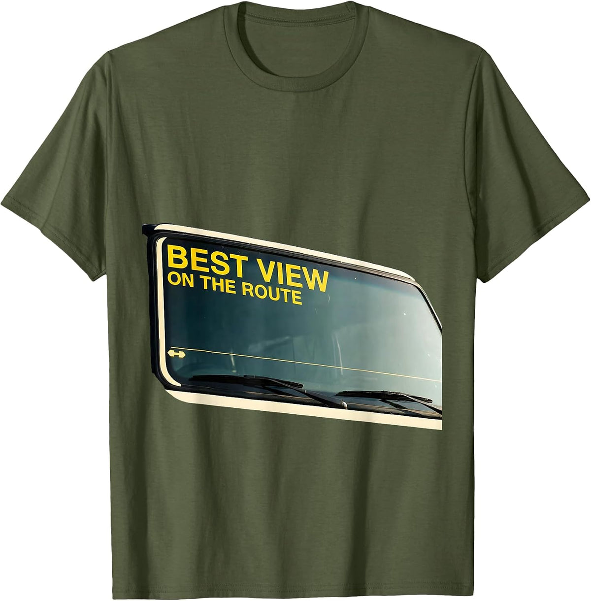Men's Best View On The Route Funny School Bus Driver Workplace T-Shirt - Olive Green