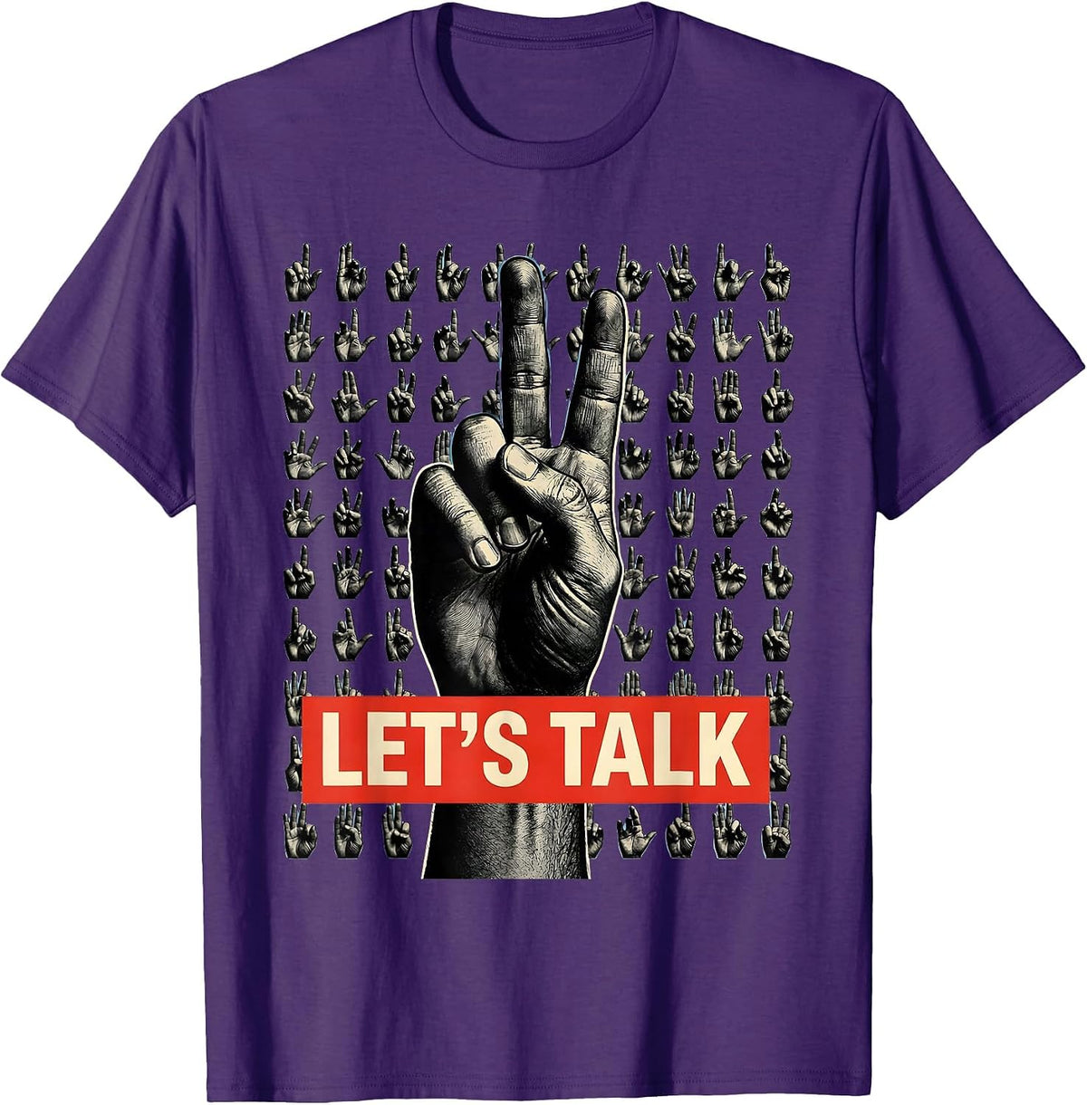 Men's LET'S TALK ASL Sign Language Teacher Gift Awareness T-Shirt - Purple