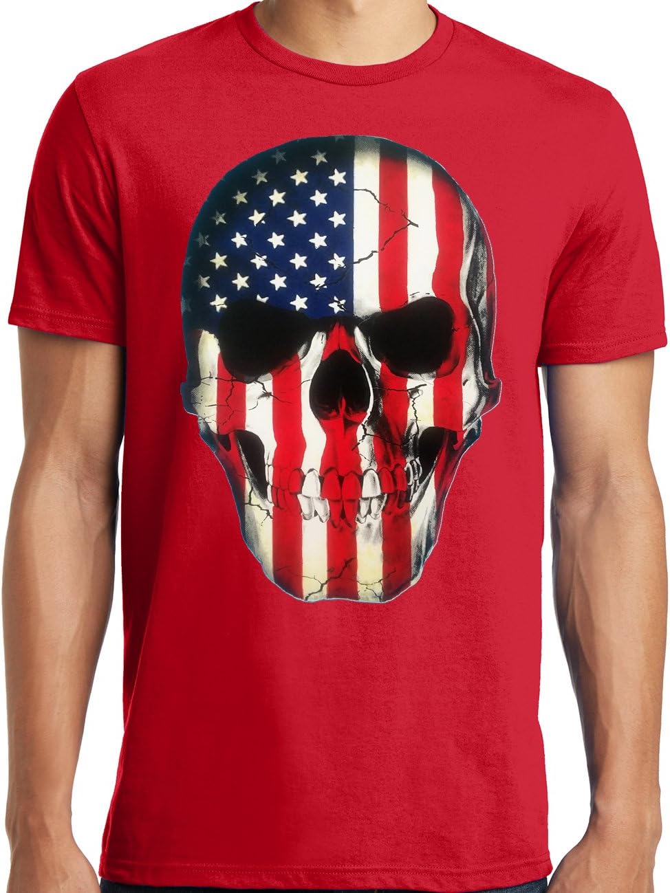 PubliciTeeZ Big and Tall King Size Patriotic Skull American Flag, Men T-Shirt - Patriotic Skull American Flag (Red)