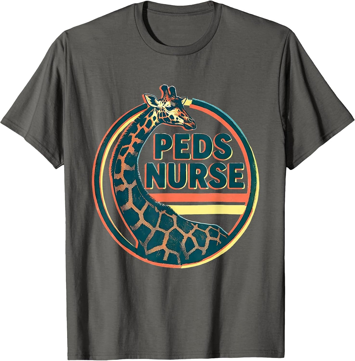 PEDS Nurse Cute Baby Giraffe Pediatric Nurse Practitioner T-Shirt - Asphalt Grey