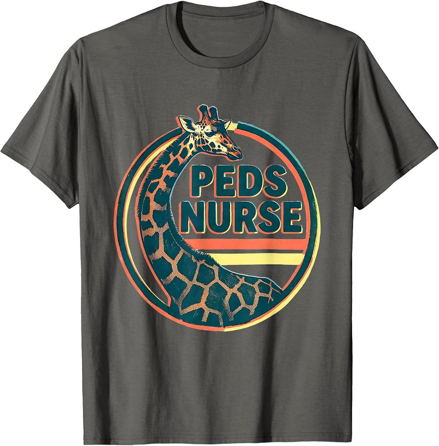 PEDS Nurse Cute Baby Giraffe Pediatric Nurse Practitioner T-Shirt - Asphalt Grey