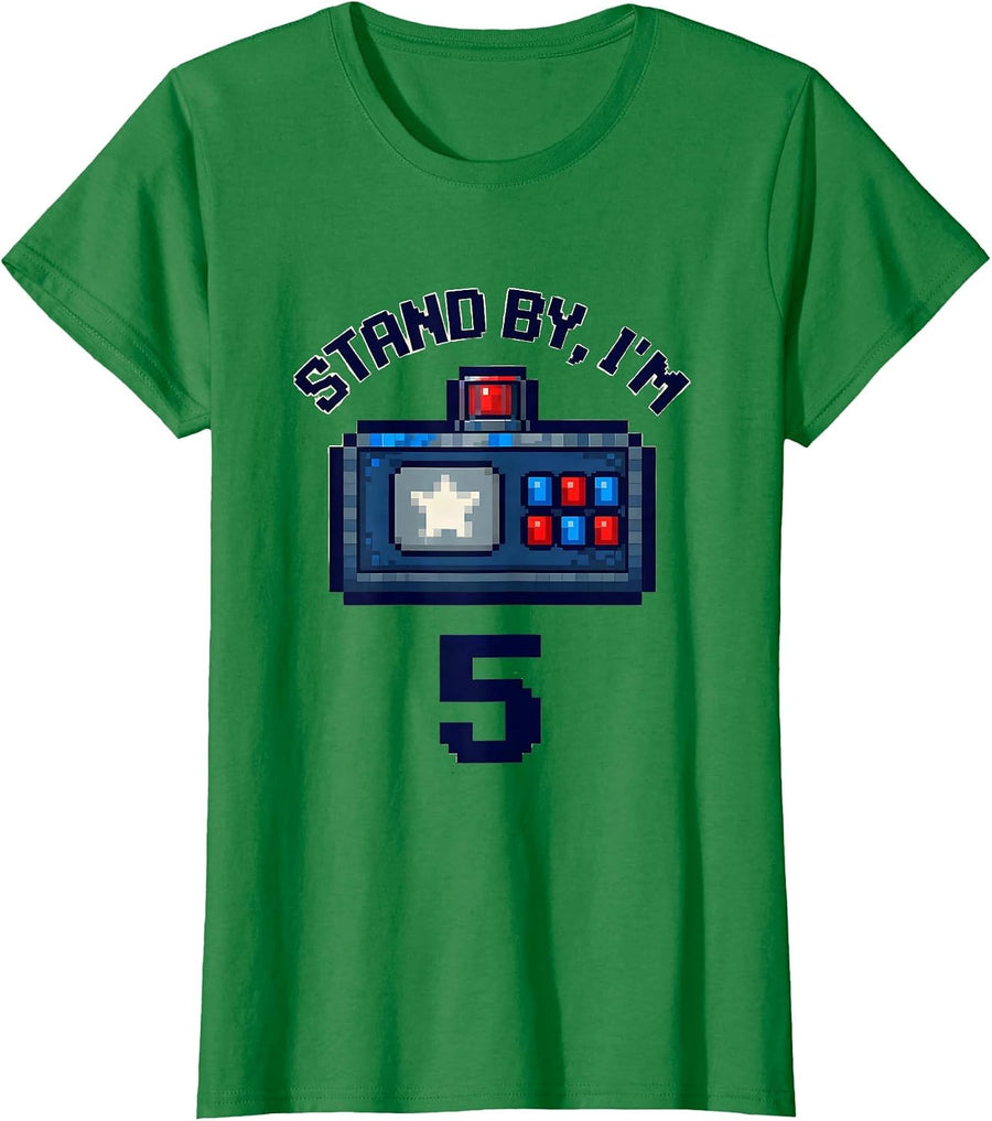 Women's Stand By, I'm 5 Pixel Art Future Police Officer Kids T-Shirt - Kelly Green