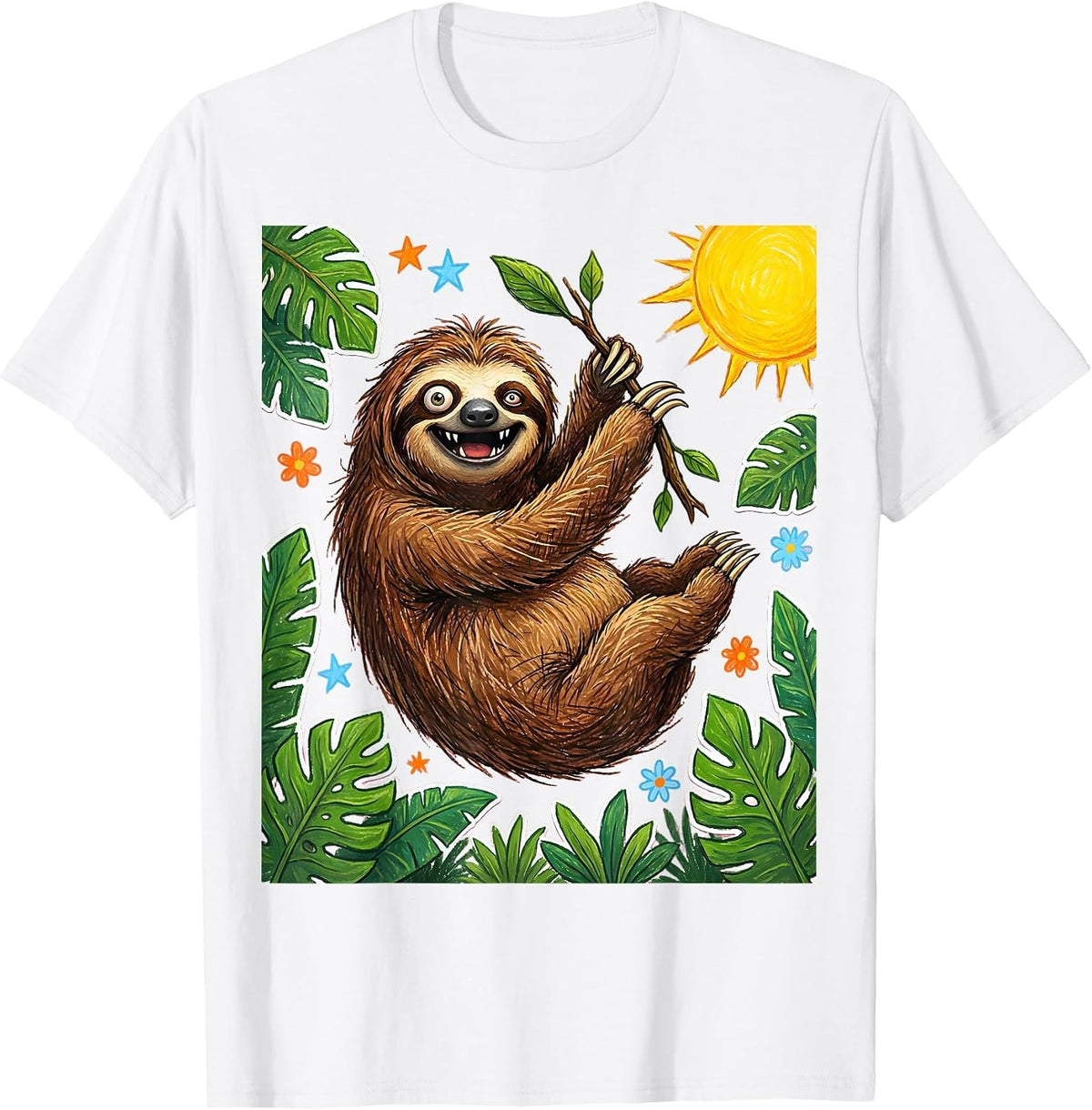 Derpy Sloth Hanging From Wrong Branch T-Shirt - White
