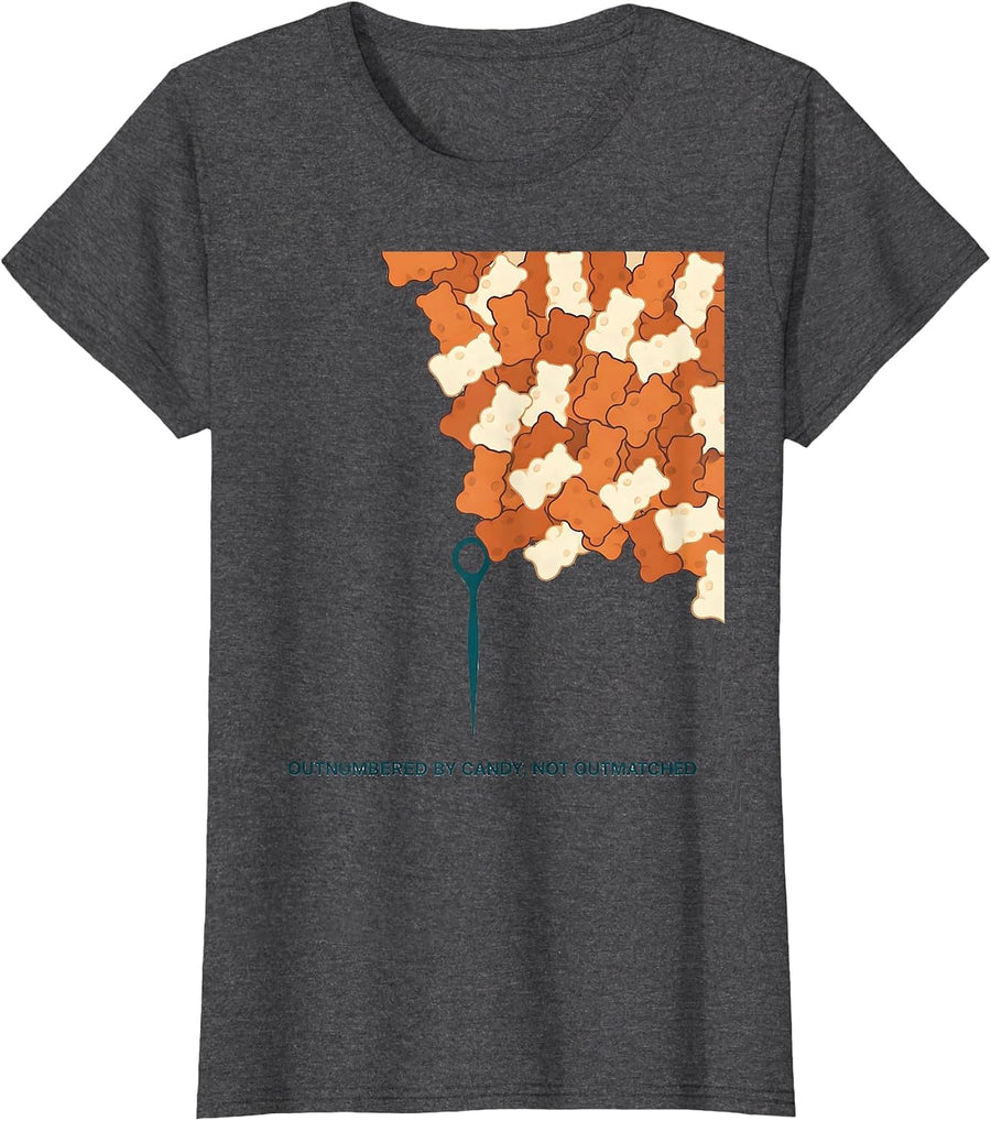 Women's Outnumbered By Candy Not Outmatched Dental Hygienist T-Shirt - Dark Heather Grey