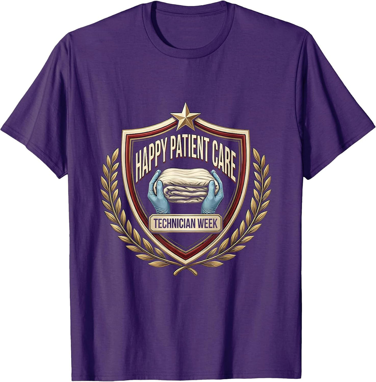 Men's Happy Patient Care Technician Week Appreciation Emblem T-Shirt - Purple