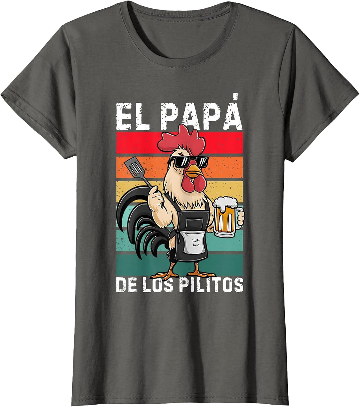 Retro El Papa de lo pollitos Funny Spanish Dia del Padre Tee T-Shirt - Asphalt Grey