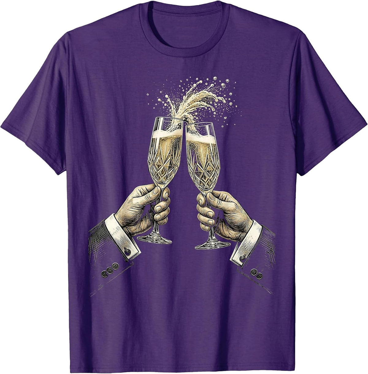 Men's Tuxedo Champagne Toast Graphic Tee T-Shirt - Purple