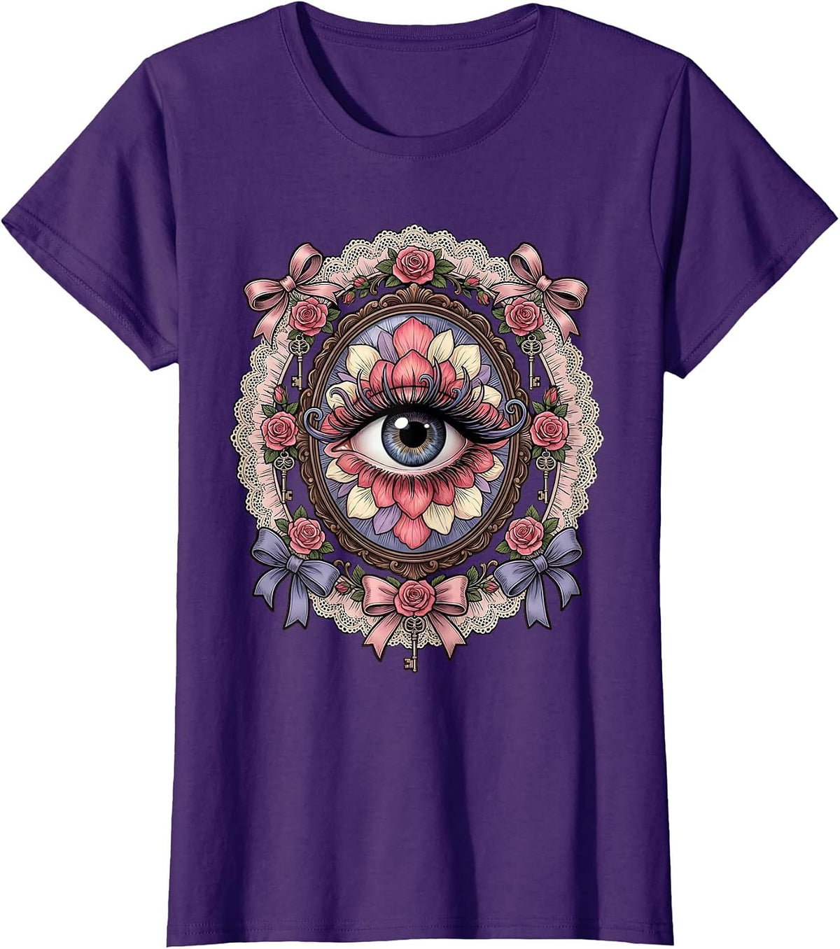 Women's Bold Eye Long Lashes Graphic Tee Gigi Design T-Shirt - Purple