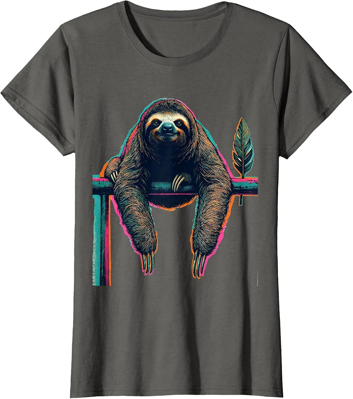 Women's Masked Sloth Chill Humor Novelty Gift T-Shirt - Asphalt Grey