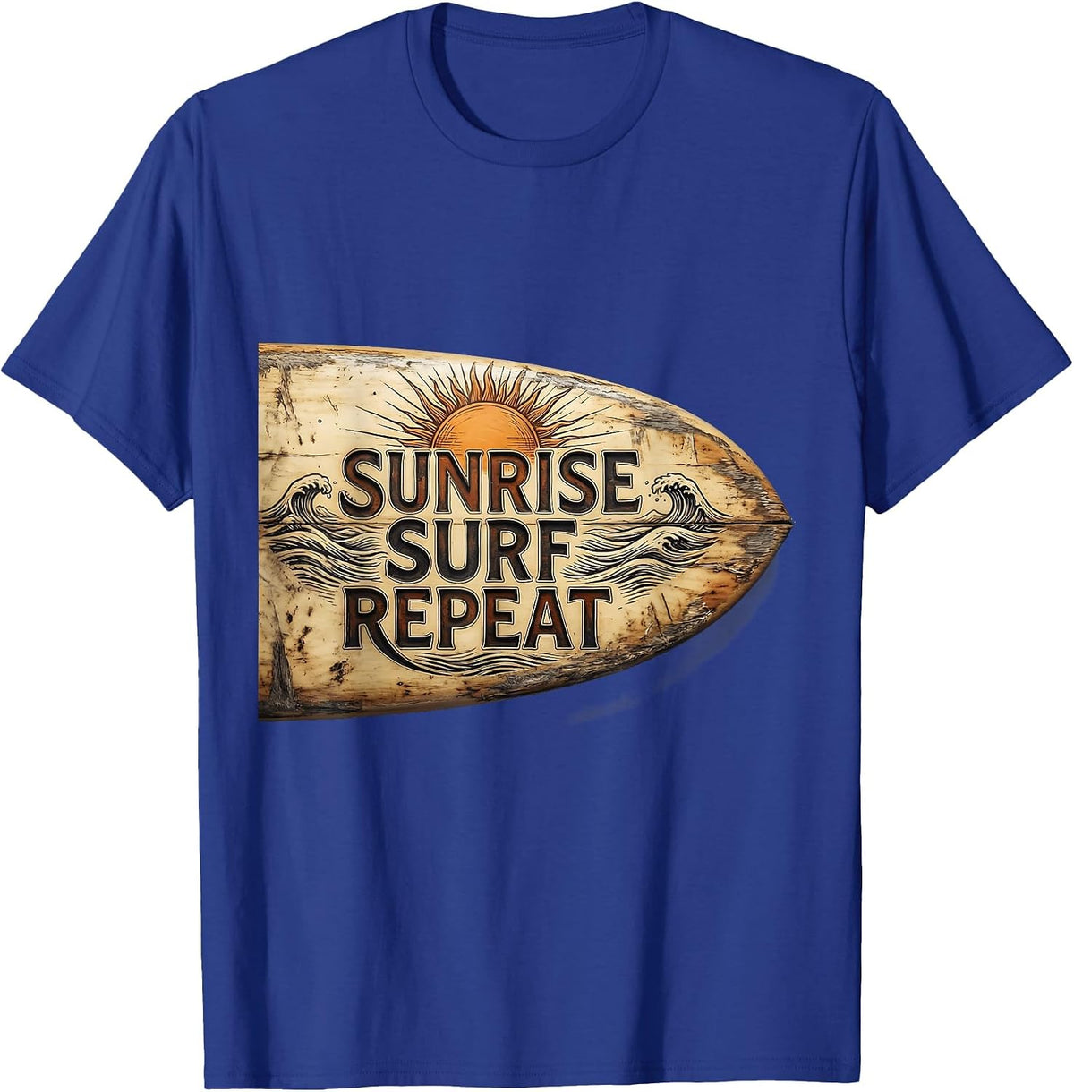 Sunrise Surf Repeat Wave Rider Design T-Shirt - Royal Blue