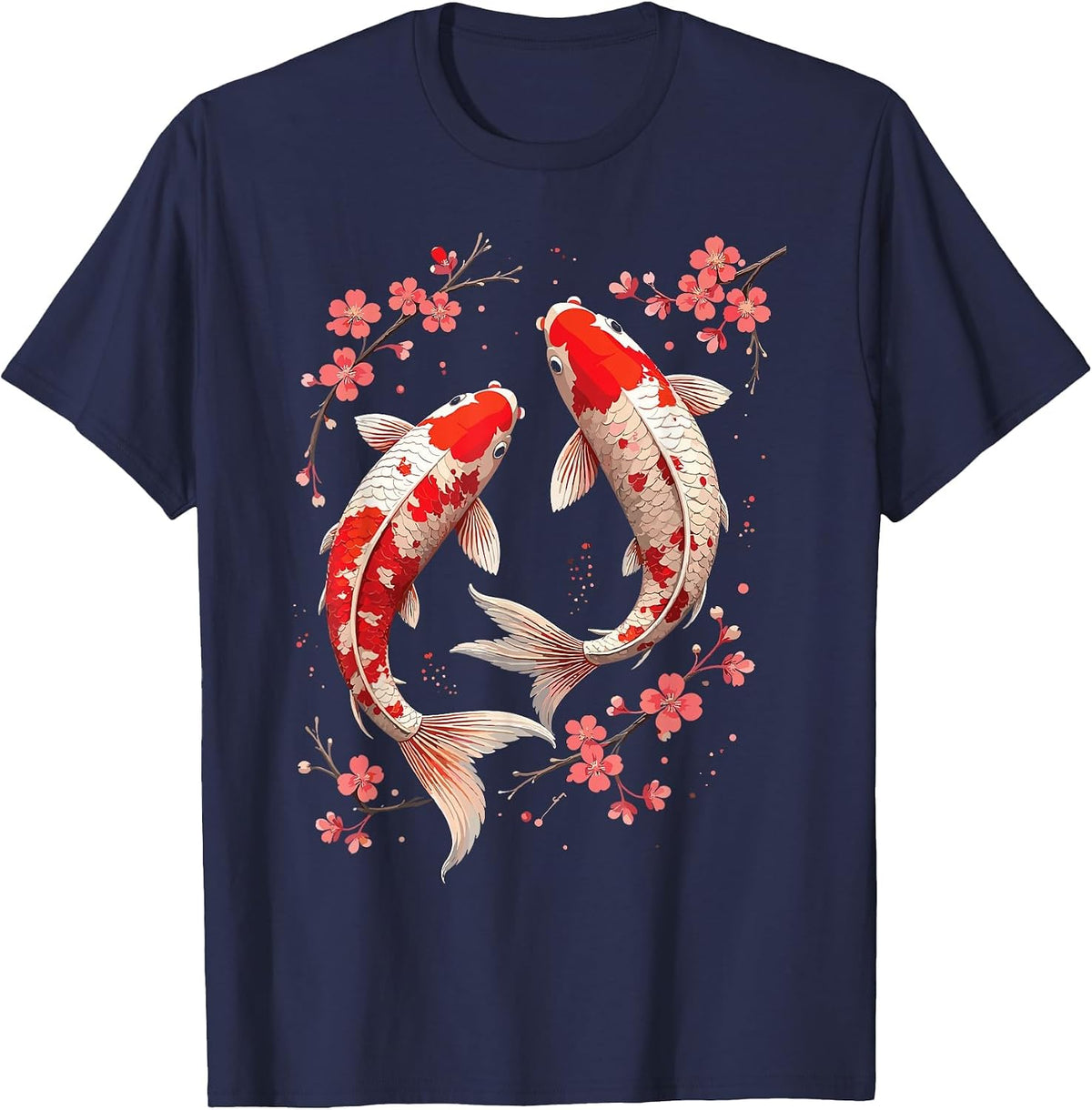 Cherry Blossom Koi Carp T-Shirt - Navy Blue