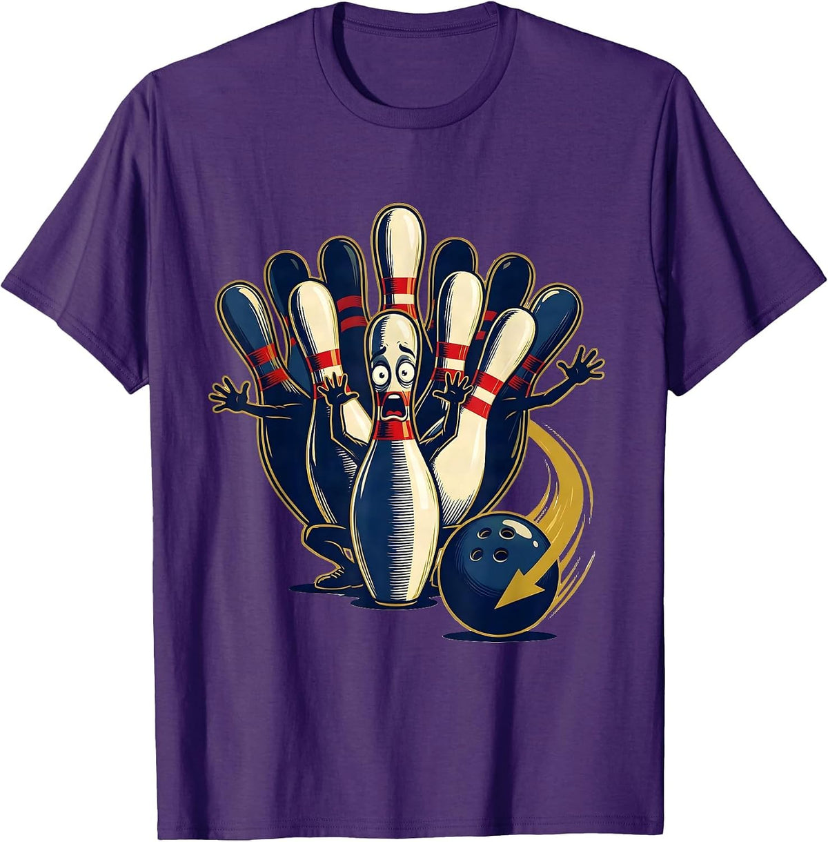 Bowling Pins Scared Funny Sport Bowler T-Shirt - Purple