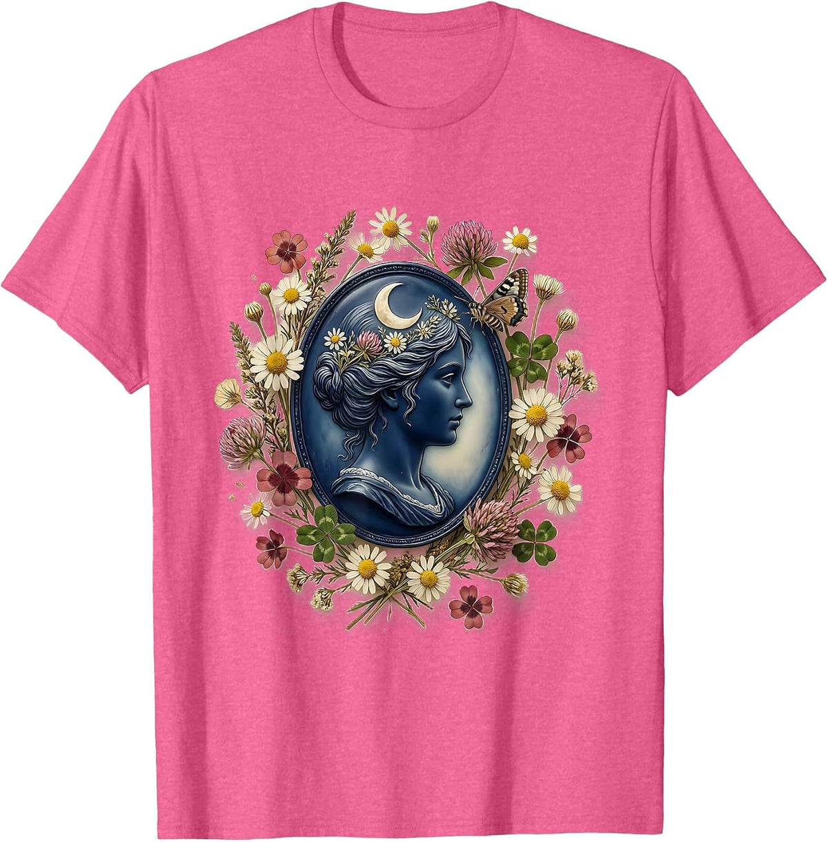 Red White Blue Vintage Cameo Silhouette Portrait T-Shirt - Pink Heather