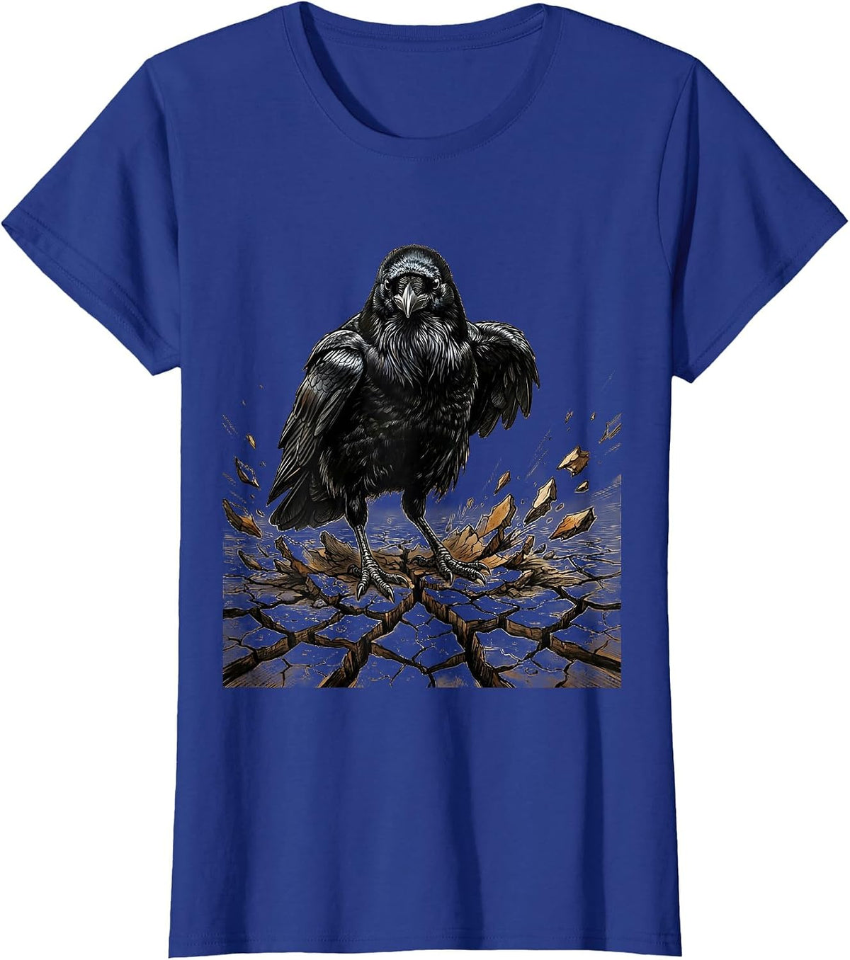 Women's Crow Standing Over Cracked Ground Graphic T-Shirt - Royal Blue