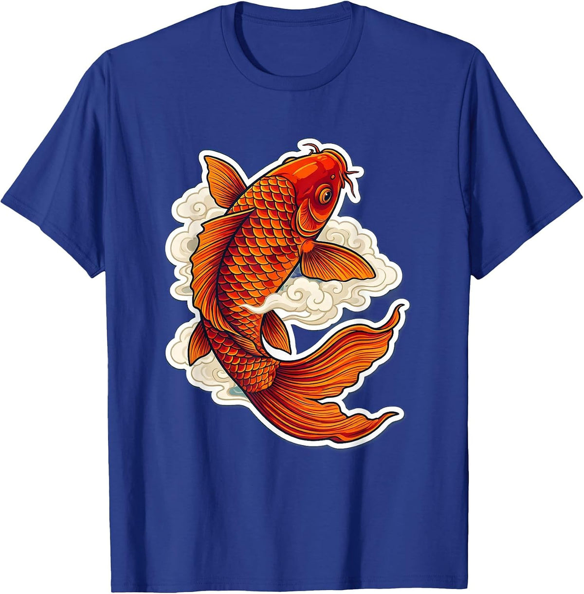 Giant Koi Fish Leaping Through Clouds Anime Art T-Shirt - Royal Blue