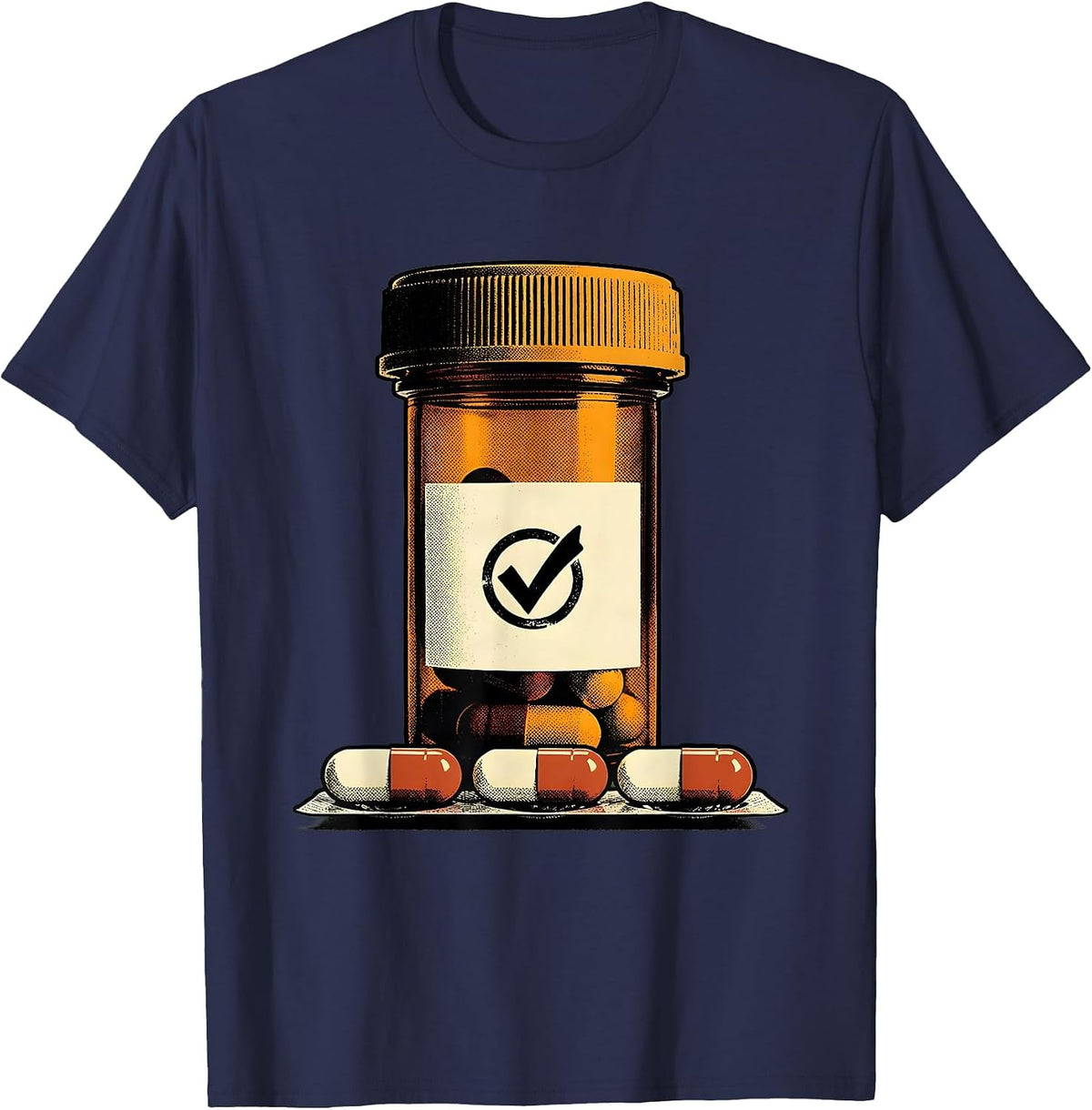 Oversized Prescription Vial Pharmacy Tech Cute Humor T-Shirt - Navy Blue