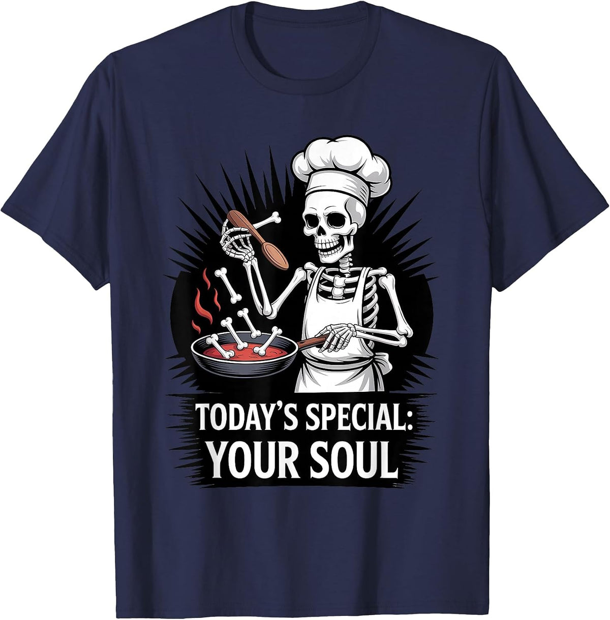 Skeleton Chef Halloween Spooky Funny Cooking T-Shirt - Navy Blue