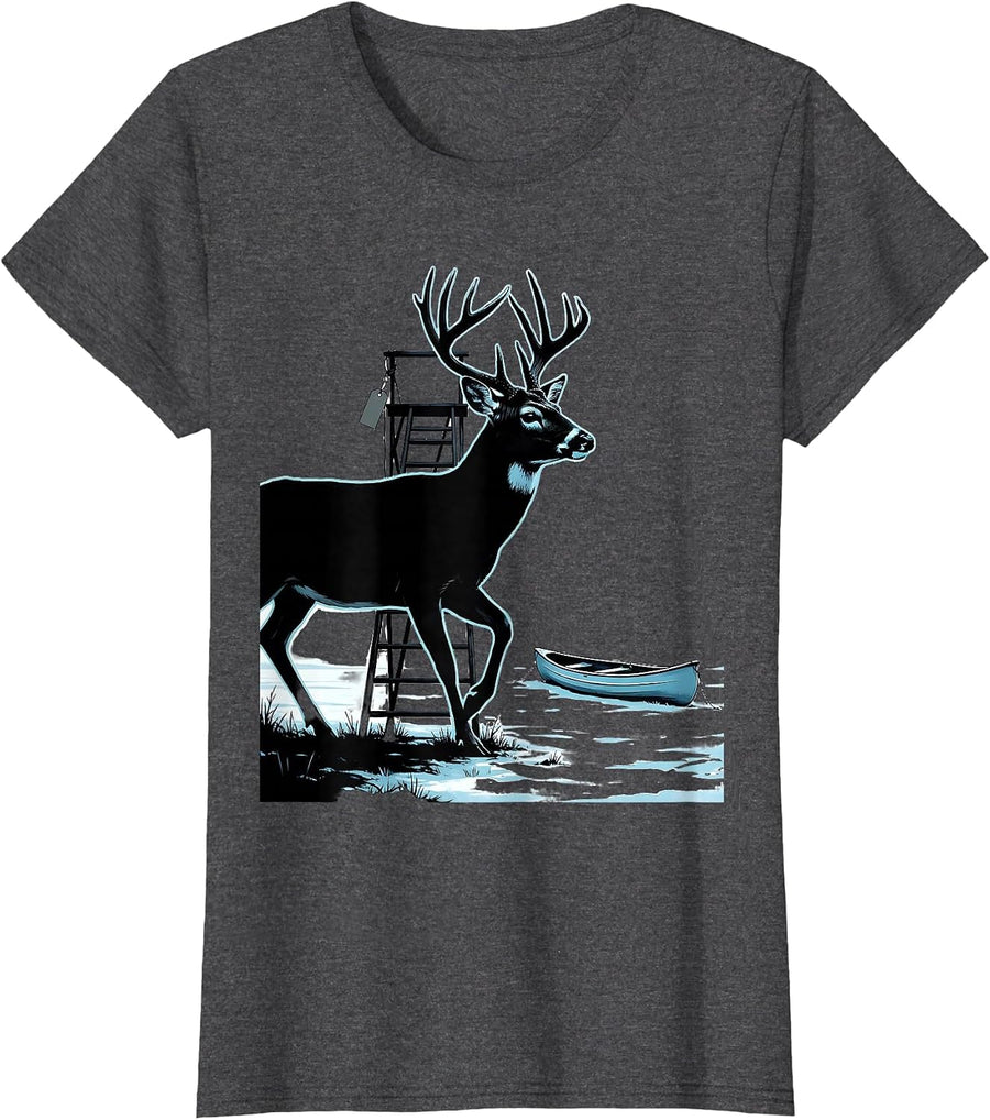 Women's Whitetail Buck Hunting Humor Dad Gift T-Shirt - Dark Heather Grey
