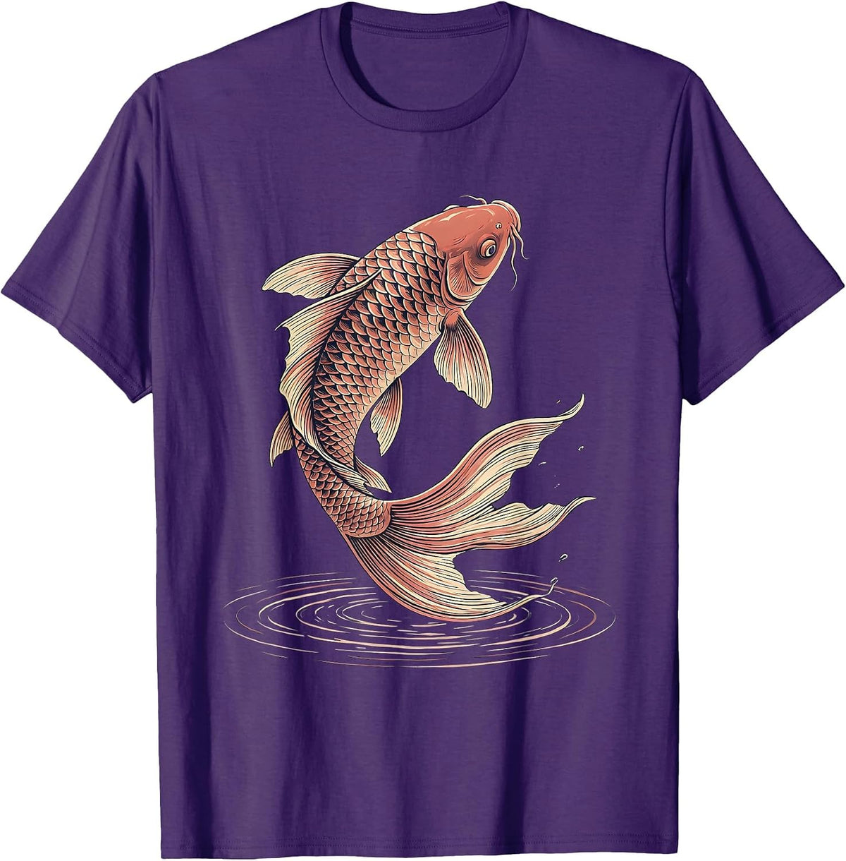 Koi Fish Leaping Freedom Illustration T-Shirt - Purple