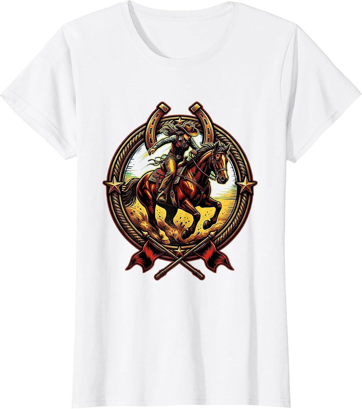 Barrel Racer Leaning Into The Turn Rodeo Design T-Shirt - White