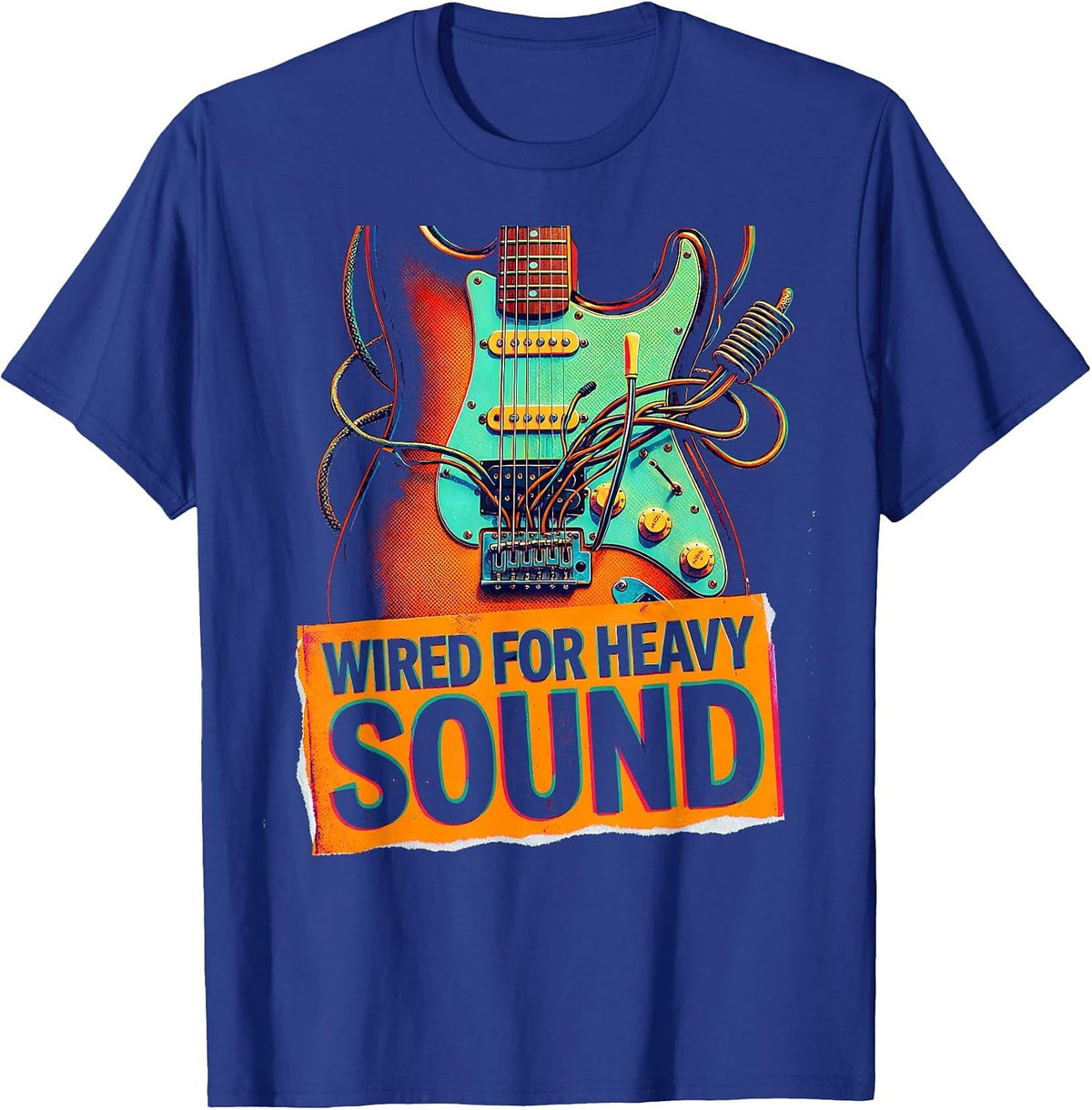 Wired for Heavy Sound Rock Music Design T-Shirt - Royal Blue