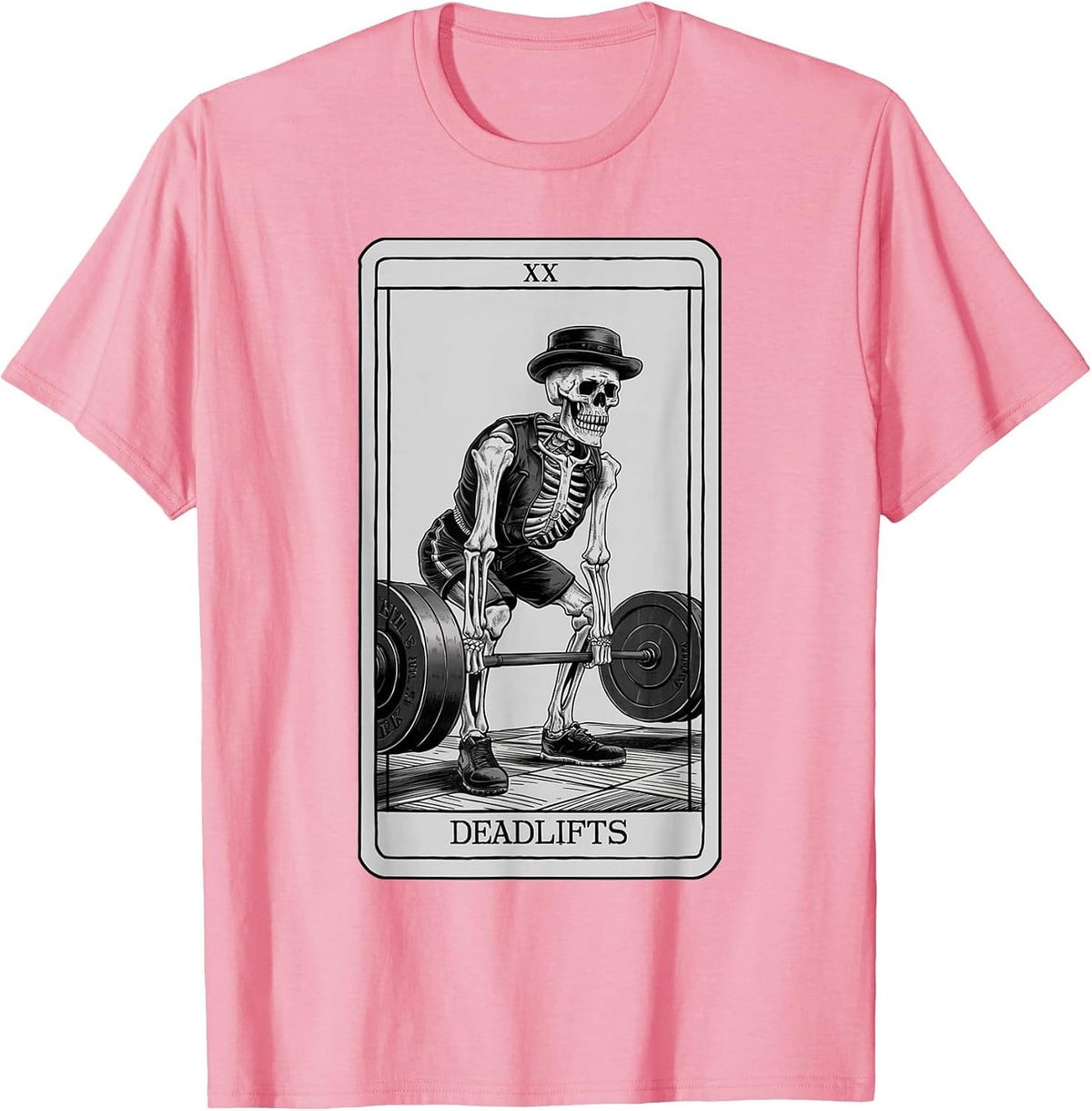 Skeleton Tarot Card Deadlifts Powerlifting Weightlifting Gym T-Shirt - Pink