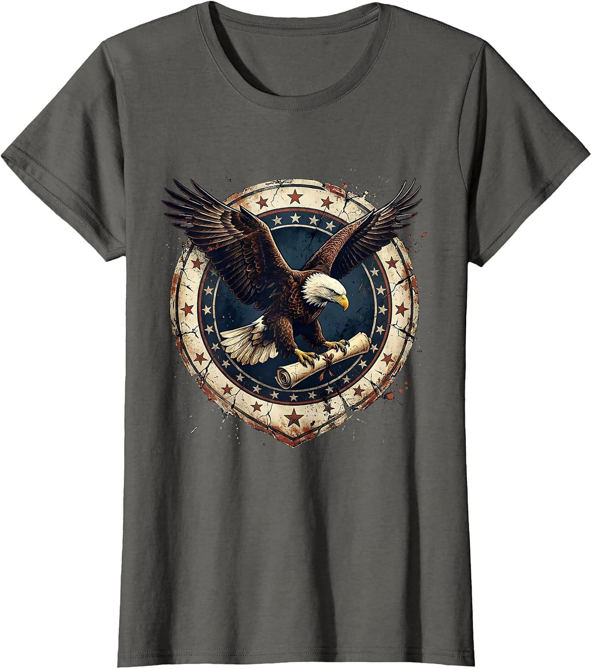 Women's Bald Eagle Landing on Constitution Scroll T-Shirt - Asphalt Grey