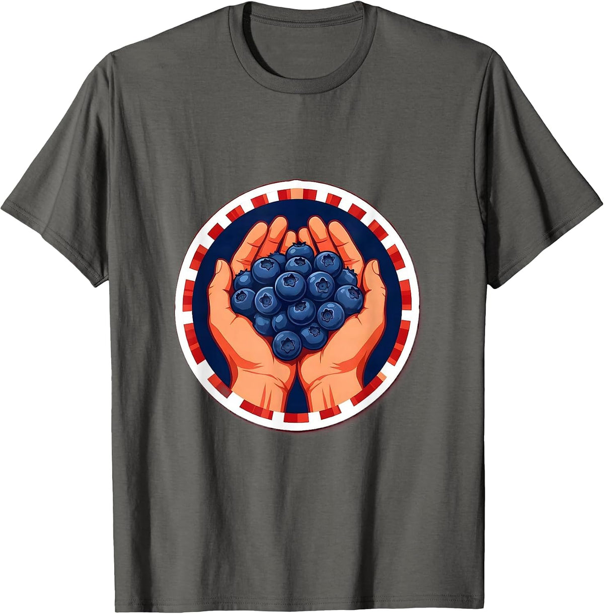 Men's Red White and Blueberries Cupped Hands Illustration T-Shirt - Asphalt Grey
