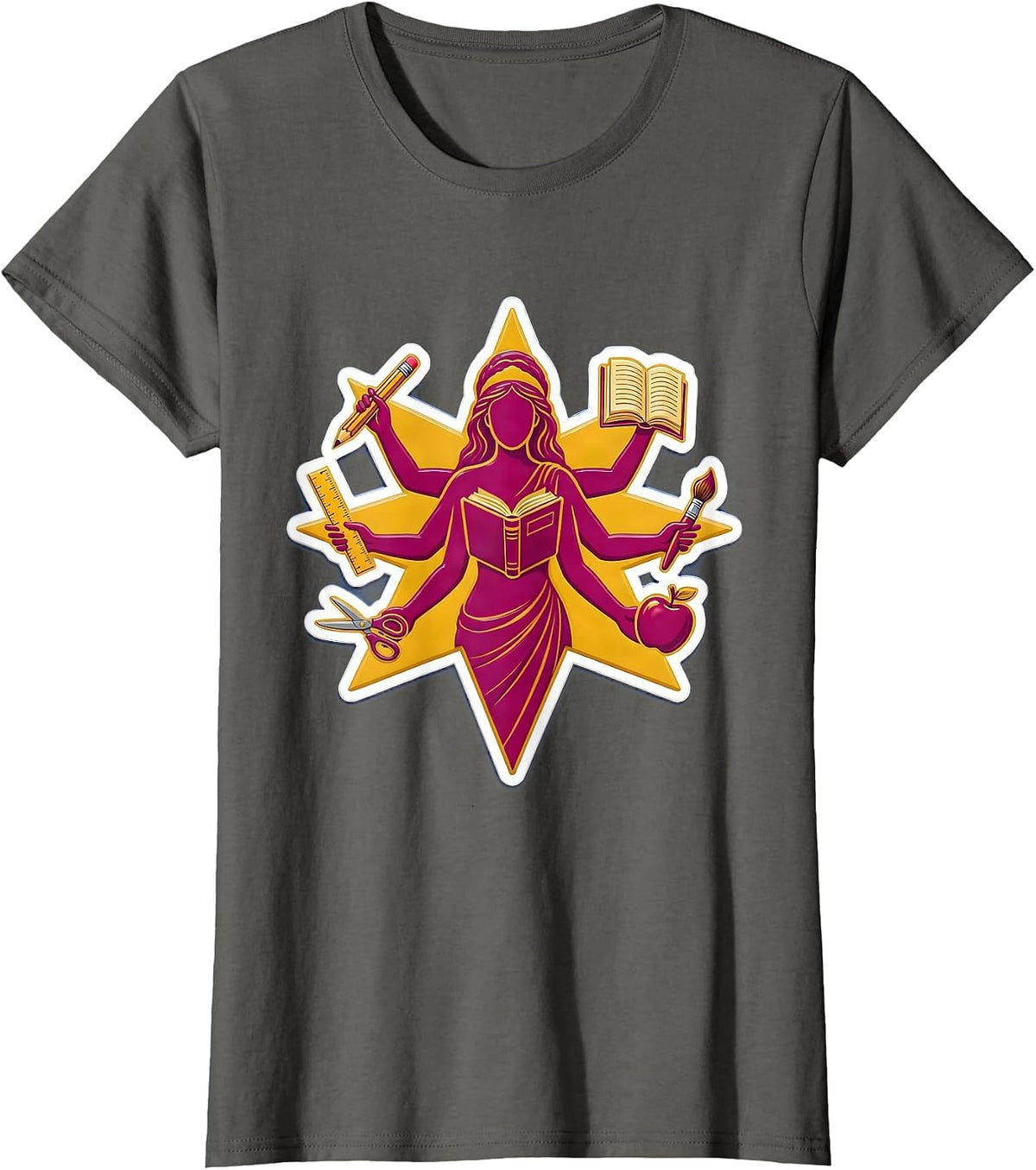 Women's Paraprofessional Multi-Arm School Tools Graphic T-Shirt - Asphalt Grey