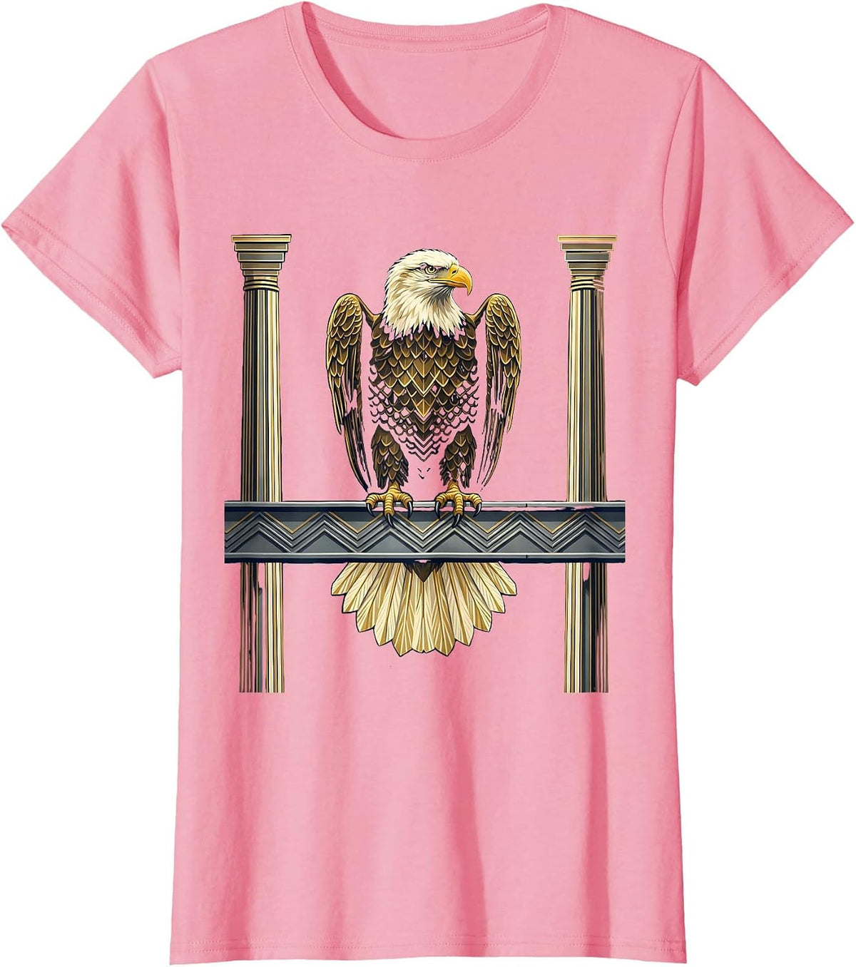 Women's Chicago Bald Eagle on Steel Beam Illustration T-Shirt - Pink