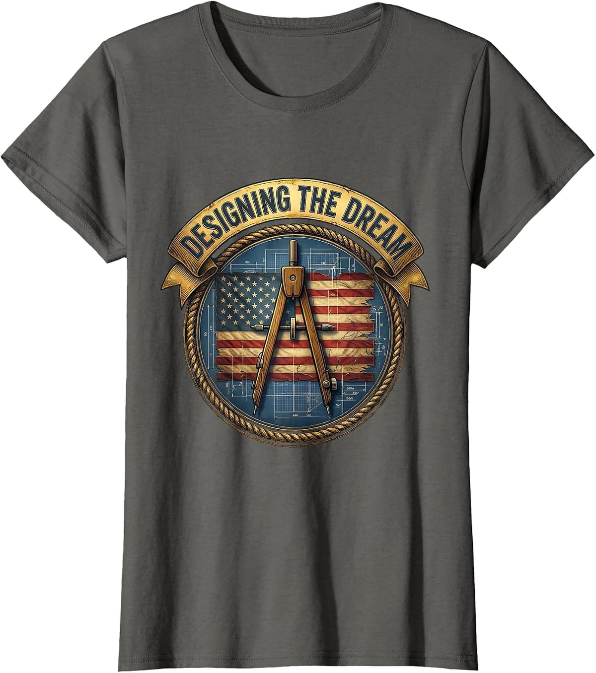 Designing the Dream Labor Day Patriotic Blueprint T-Shirt, Women, Asphalt Grey, XX-Large - As Pictured