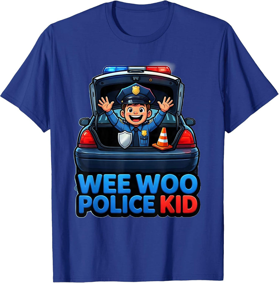Wee Woo Police Kid Funny Cartoon Toddler Police Officer T-Shirt - Royal Blue