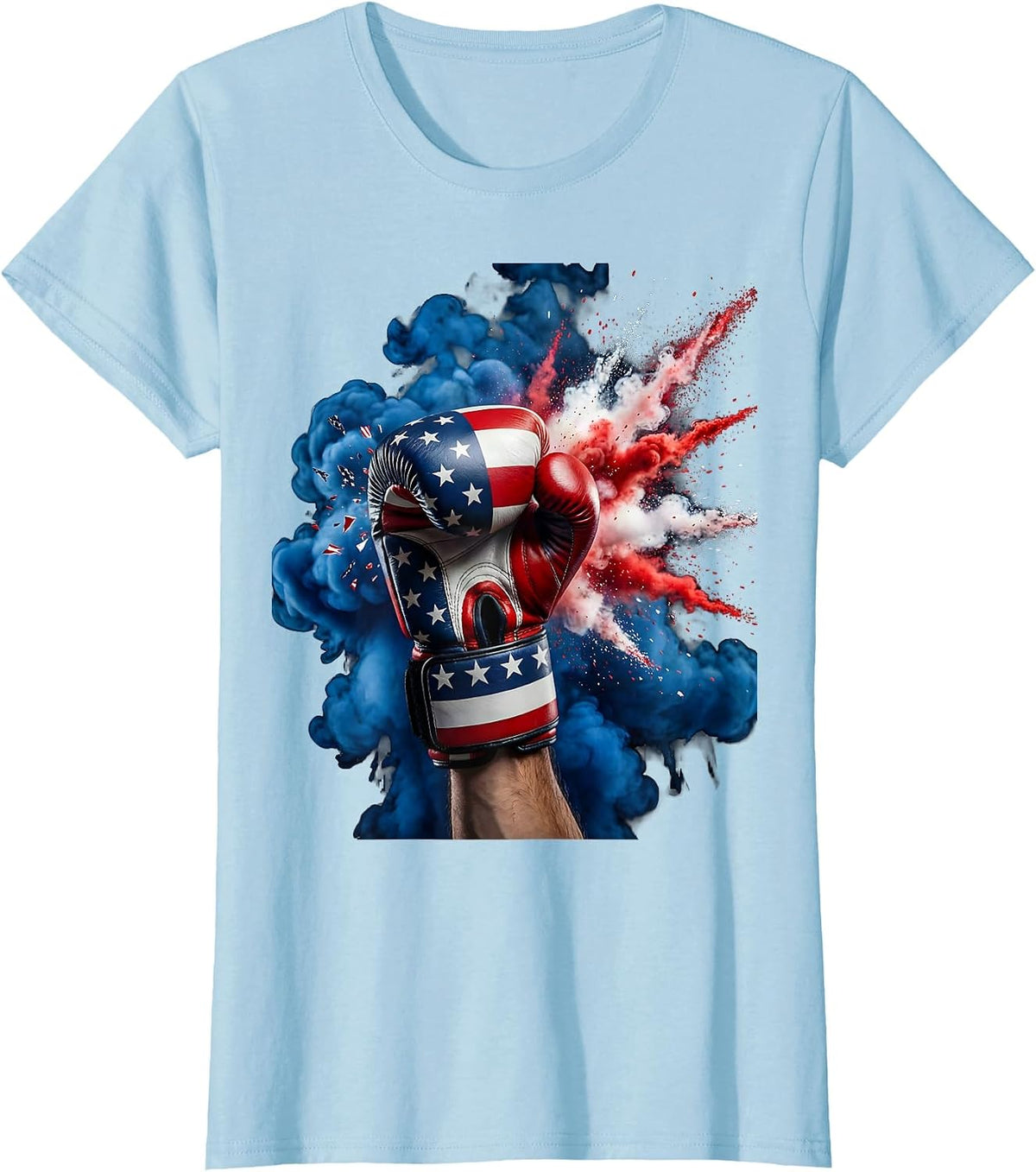 American Flag Boxing Glove Patriotic Graphic T-Shirt - Baby Blue