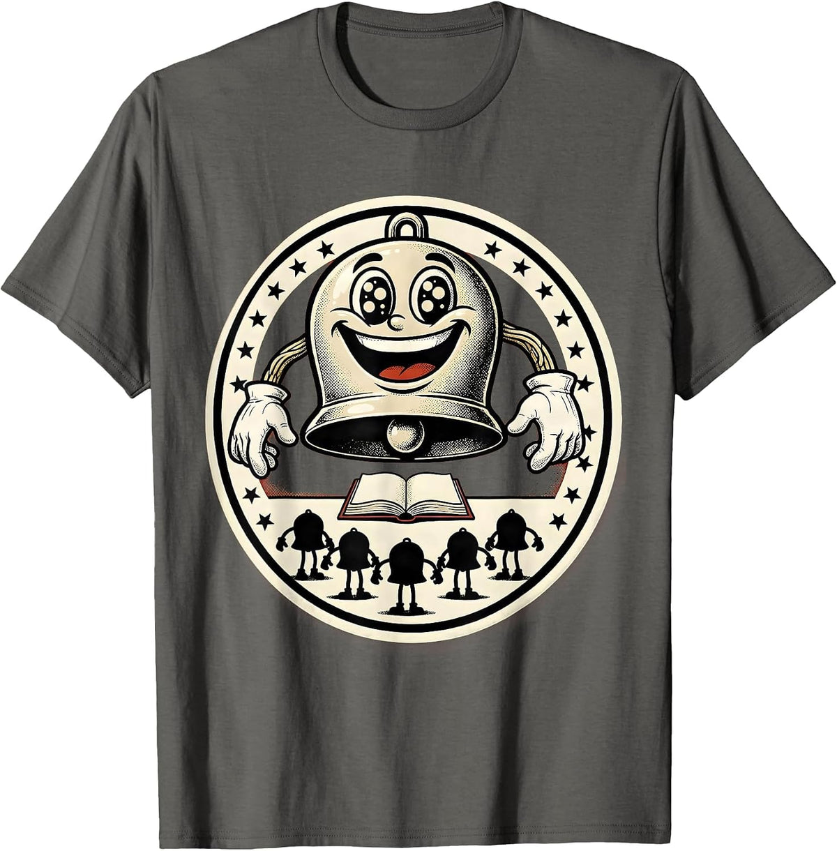 Teacher Squad Badge Retro Cartoon Christmas Squad T-Shirt - Asphalt Grey