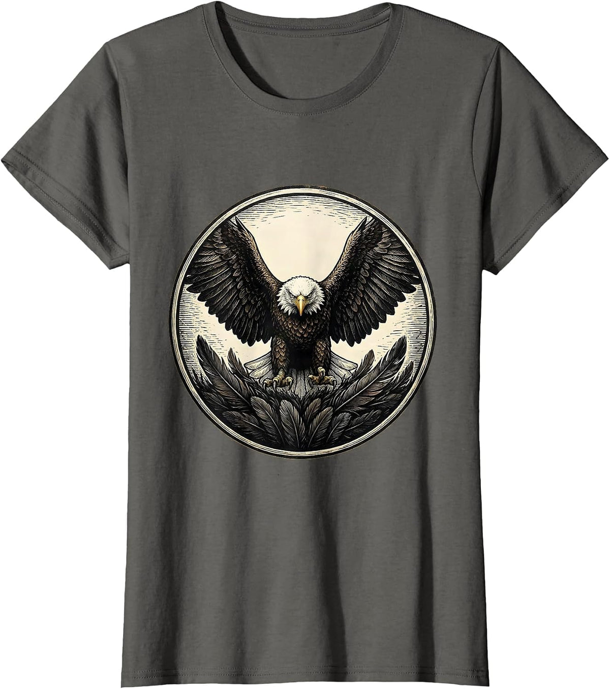 Women's Bald Eagle Sealed Badge Vintage Mascot Pride T-Shirt - Asphalt Grey