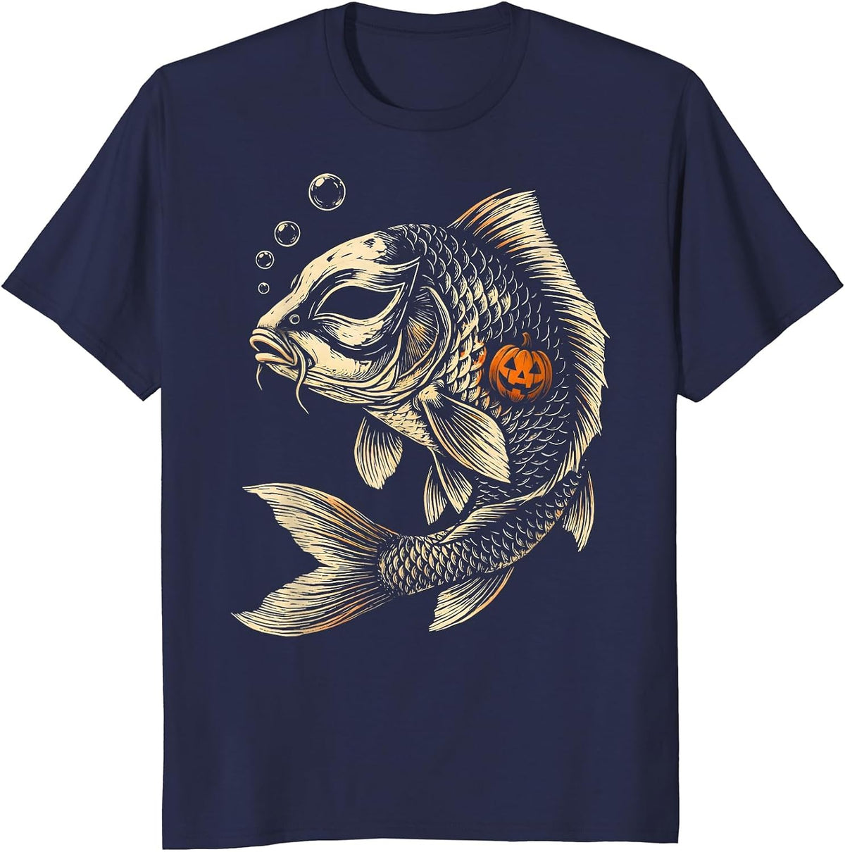 Koi Masquerade Mask Halloween Fish Costume Humor T-Shirt - Navy Blue