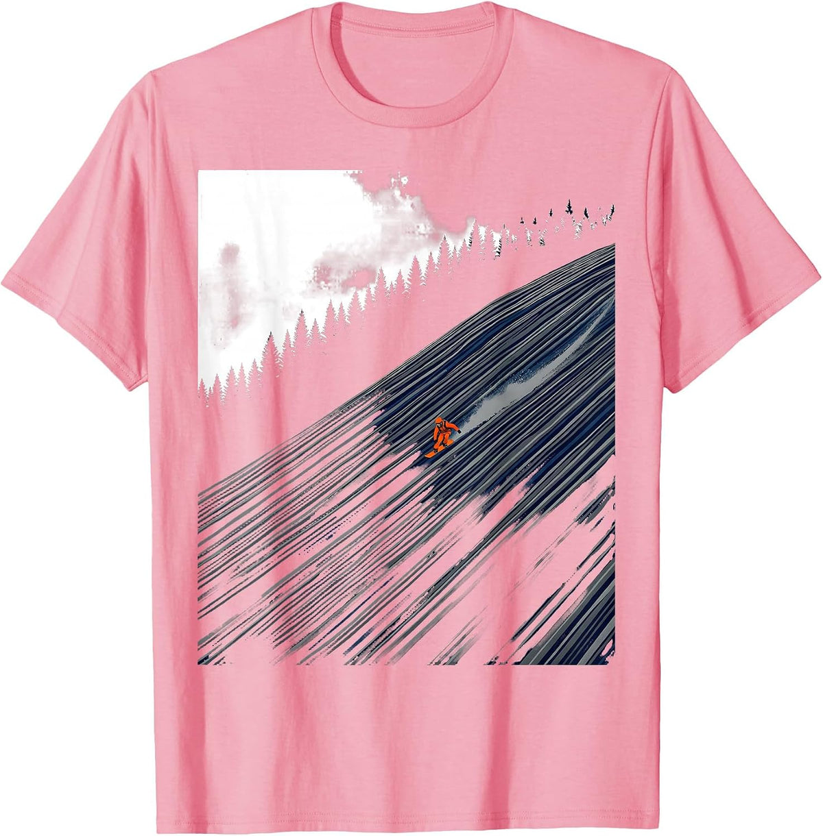 Men's Broad Corduroy Run Screenprint Skiing Snowboarding Humor T-Shirt - Pink