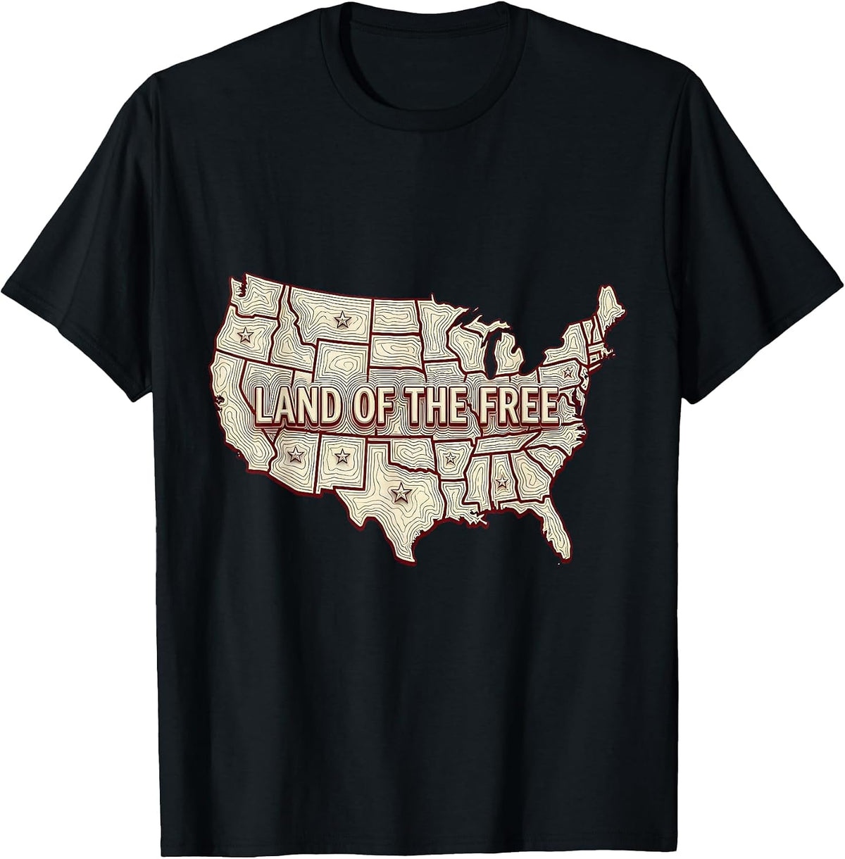 Men's Land of the Free American Flag Patriotic Design T-Shirt - Black