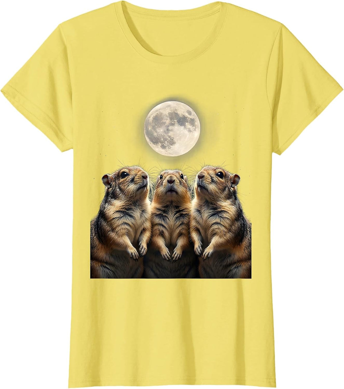 Three Chinchillas Moon Funny Meme Humor T-Shirt - Lemon Yellow