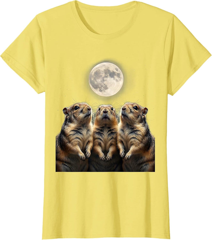 Three Chinchillas Moon Funny Meme Humor T-Shirt - Lemon Yellow