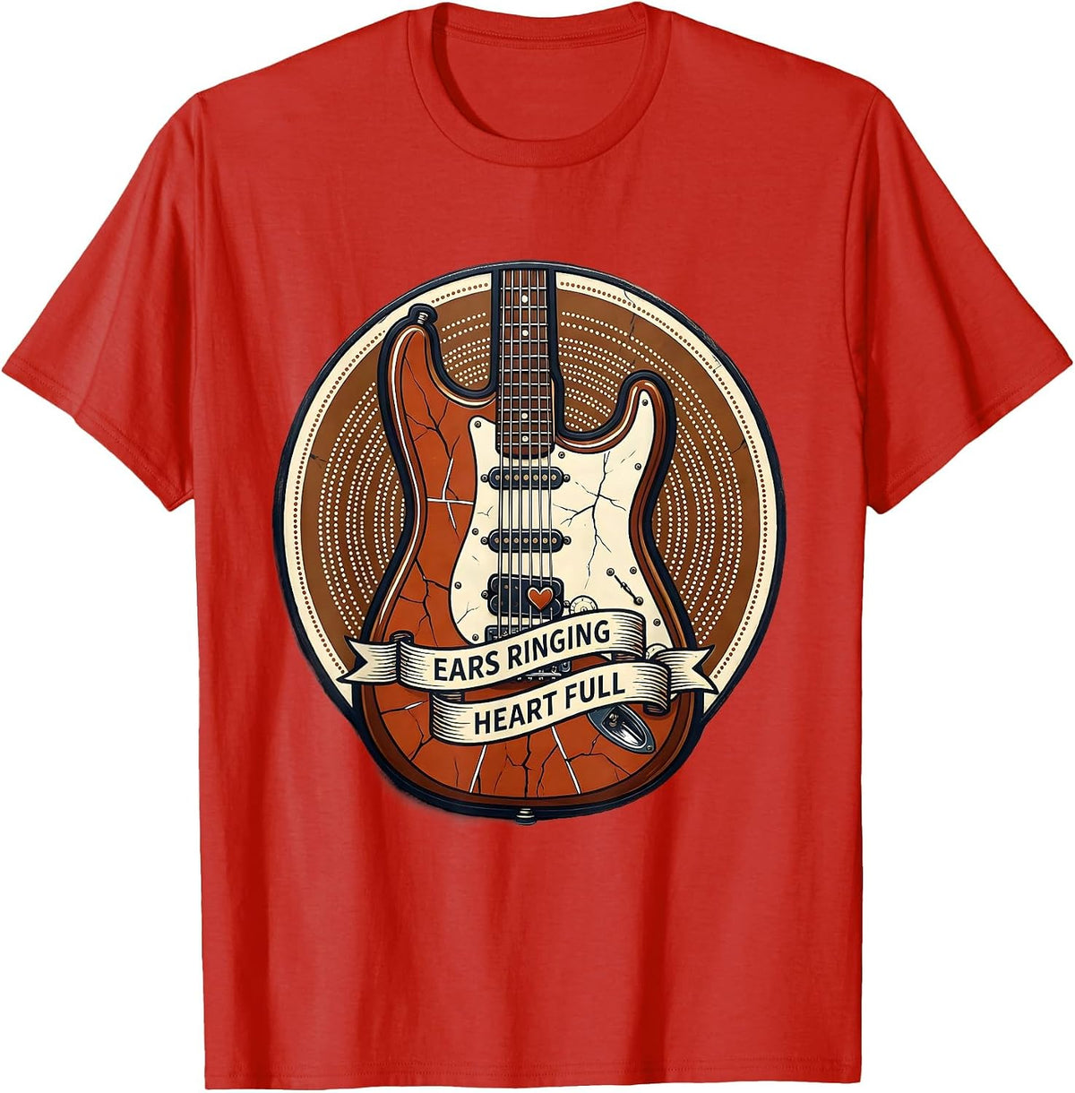 Men's Ears Ringing Heart Full Concert Music Design T-Shirt - Red