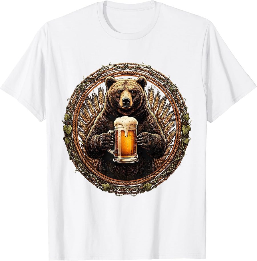 Men's Bear Holding Oversized Beer Stein Graphic T-Shirt - White