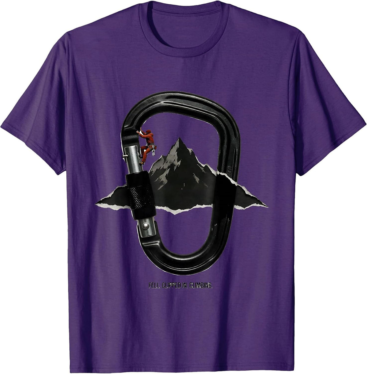 Fell. Clipped In. Climbing. Funny Rock Climber Bouldering T-Shirt - Purple