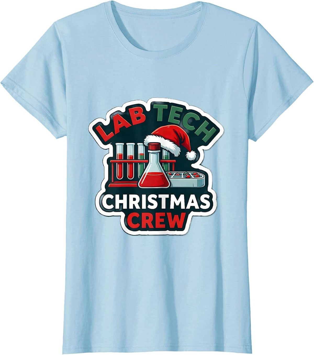 Lab Tech Christmas Crew Funny Pharmacy Technician Holiday T-Shirt - Baby Blue