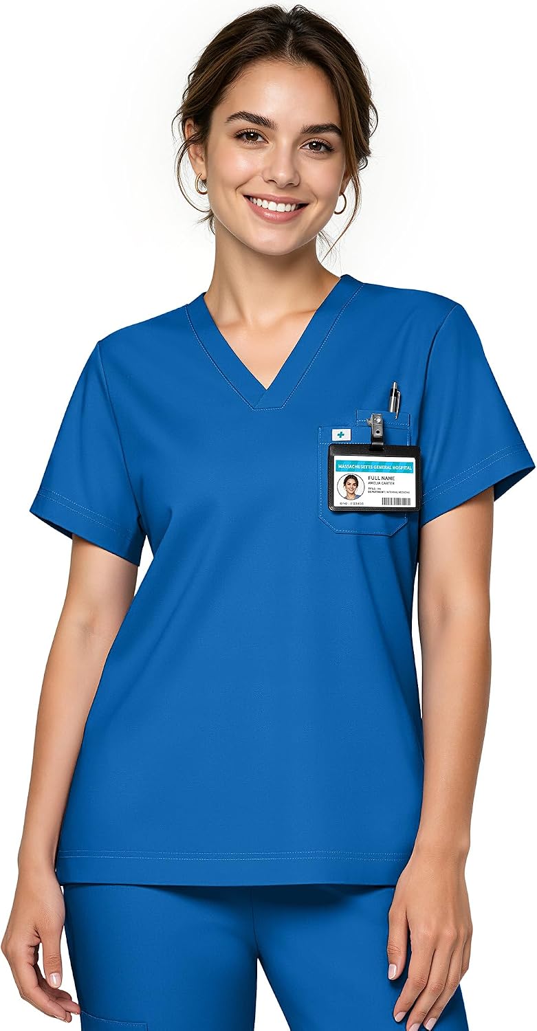 Scrub Tops for Women, Stretch V-Neck Scrub Tops - Royal Blue