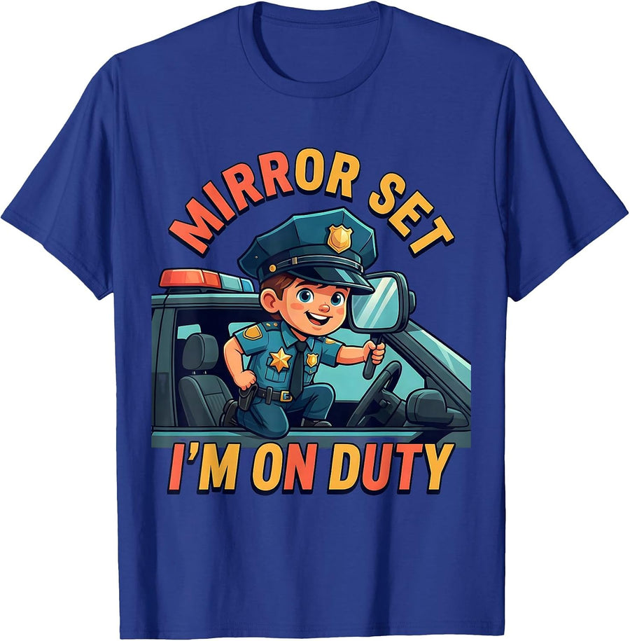 Mirror Set, I'm On Duty Funny Police Officer Kids Costume T-Shirt - Royal Blue