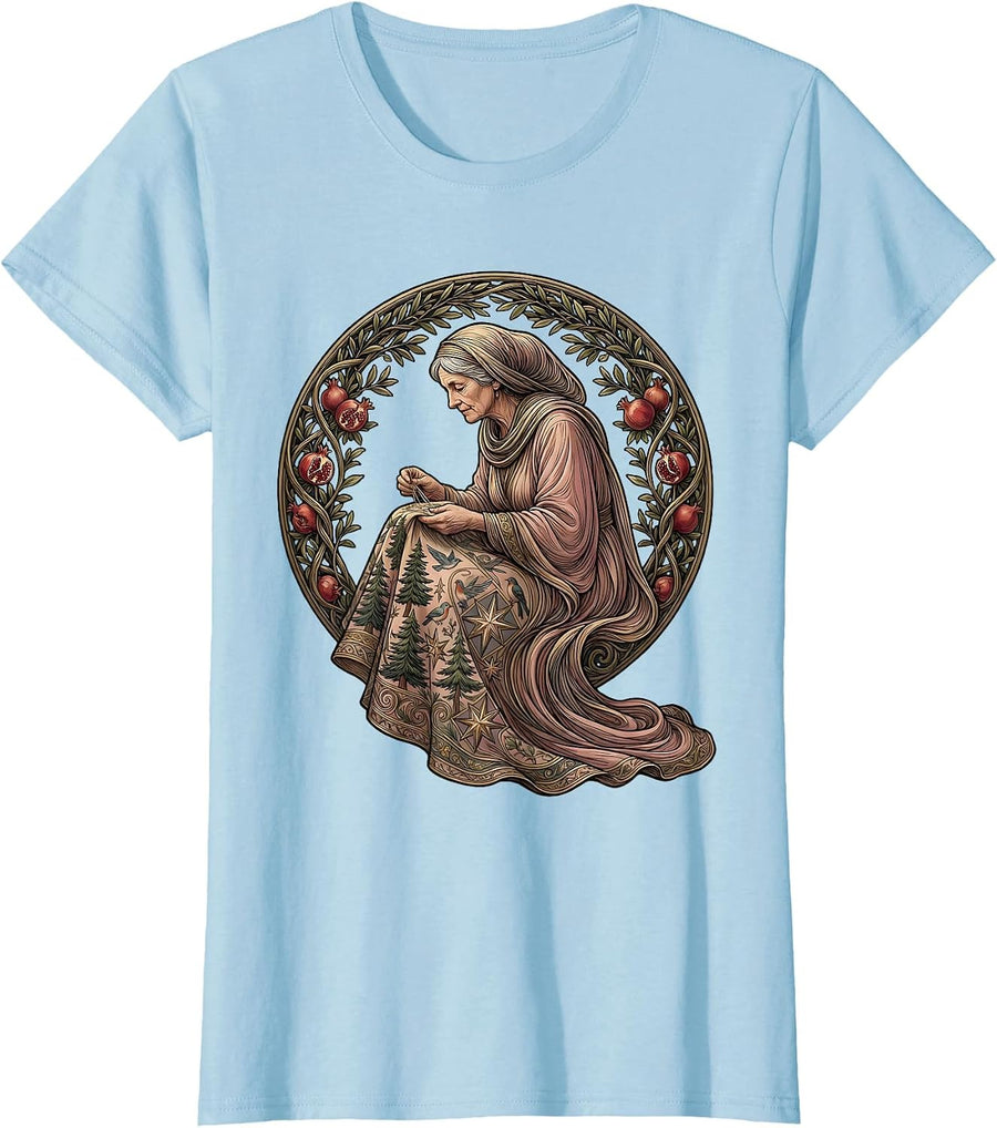 Women's Palestinian Tatreez Embroidery Elder Art Design T-Shirt - Baby Blue