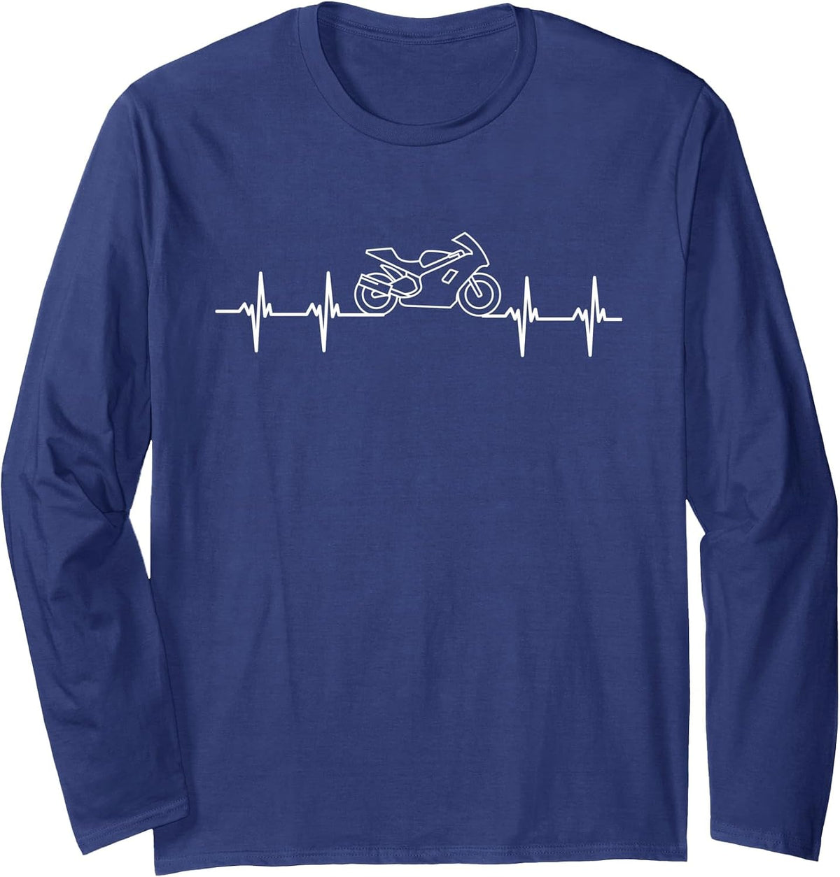 Motorcycle Heartbeat - Rider Sport Bike Biker Superbike Long Sleeve T-Shirt - Adult Unisex Navy Blue