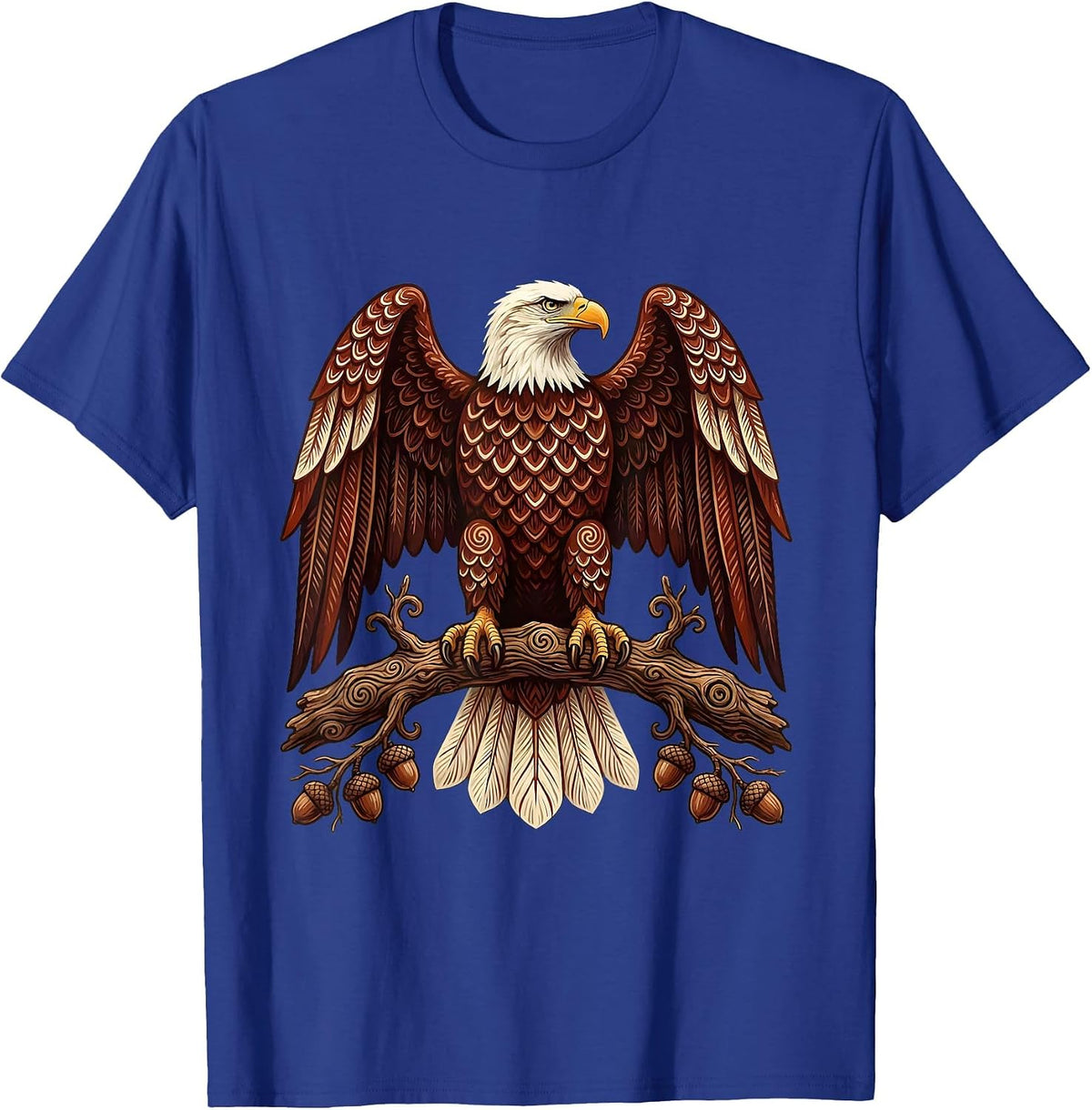 Bald Eagle Perched on Gnarled Oak Branch T-Shirt - Royal Blue
