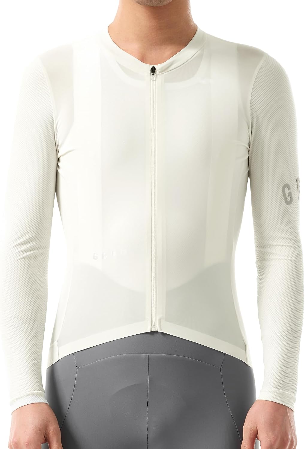 GRC Men's Cycling Jersey Long Sleeve 3+1 Pockets (Size Up) - Cloud White